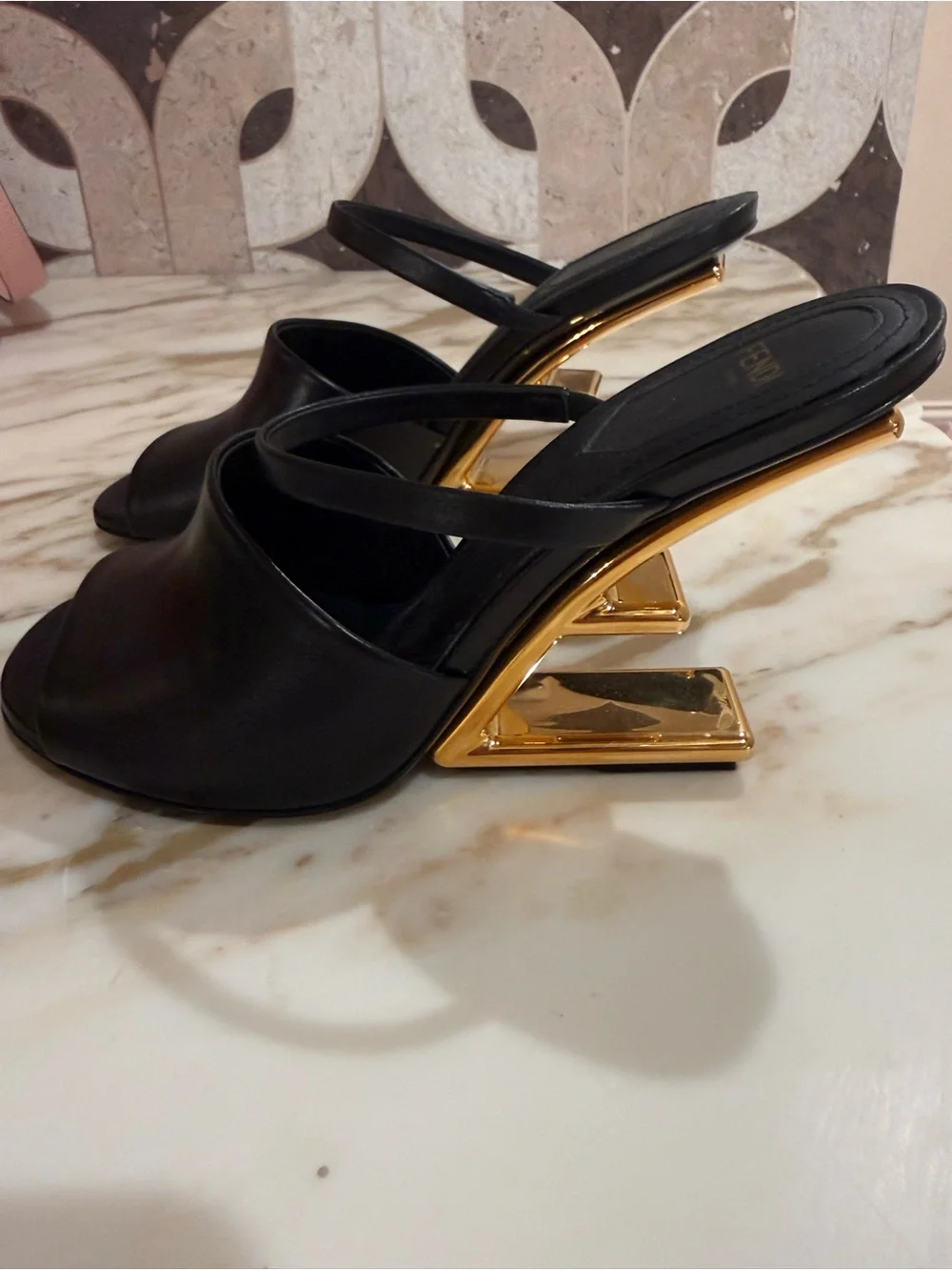 Fendi Black Leather Slide Sandals
